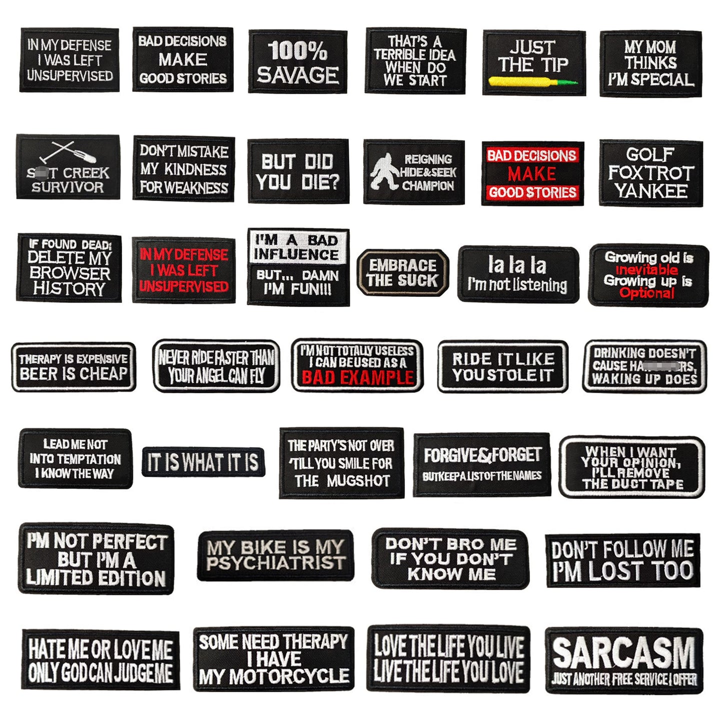 CDzyzh Iron On Patch,Funny Phrases Slogan Letter Sew on/Iron on Word Embroidered Patches for Motorcycle Biker Vest Jackets Backpacks Jeans Hat Clothing Bag Gear,Uniform 36pcs