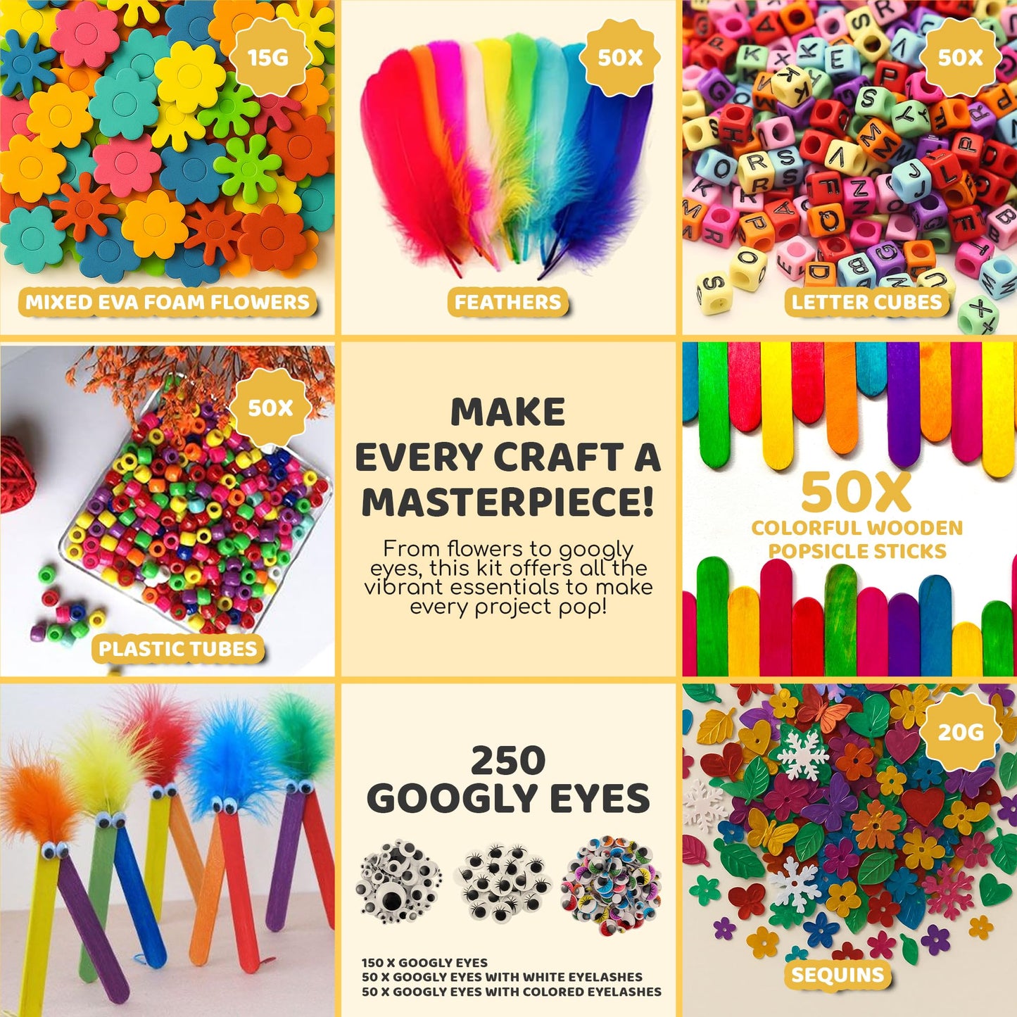 Yameer Arts and Crafts Supplies for Kids 1500+ Pcs - All in One DIY Art Craft Supplies for Kids and Toddlers - Kid Crafting School Supply Kit & Materials Age 4 5 6 7 8 9