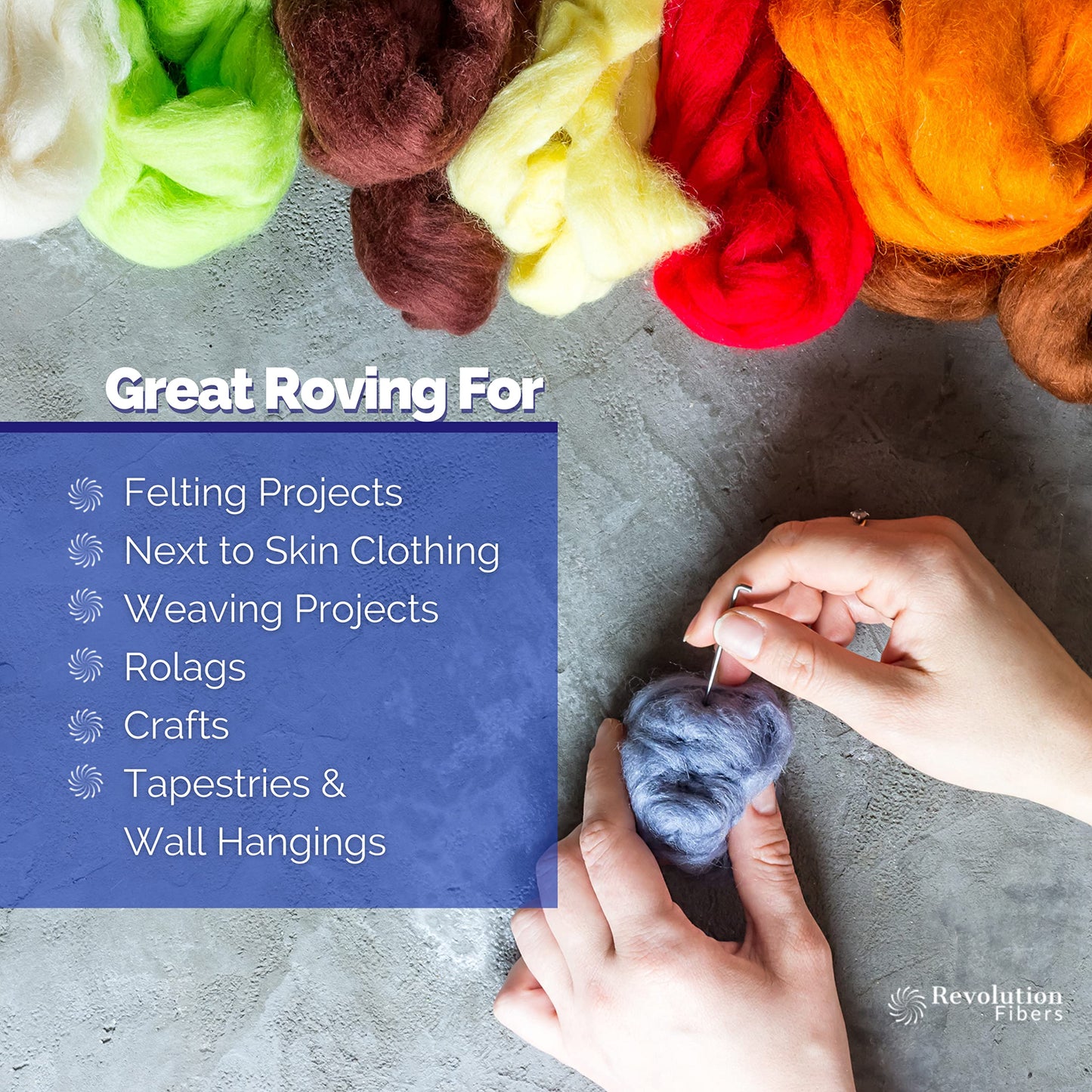 Revolution Fibers | Mixed Merino Wool Variety Pack | Perfect Wool Roving for Spinning, Needle Felting, Wet Felting, Weaving and Crafting (Pretty Pastels (Multicolored), 250 Grams)