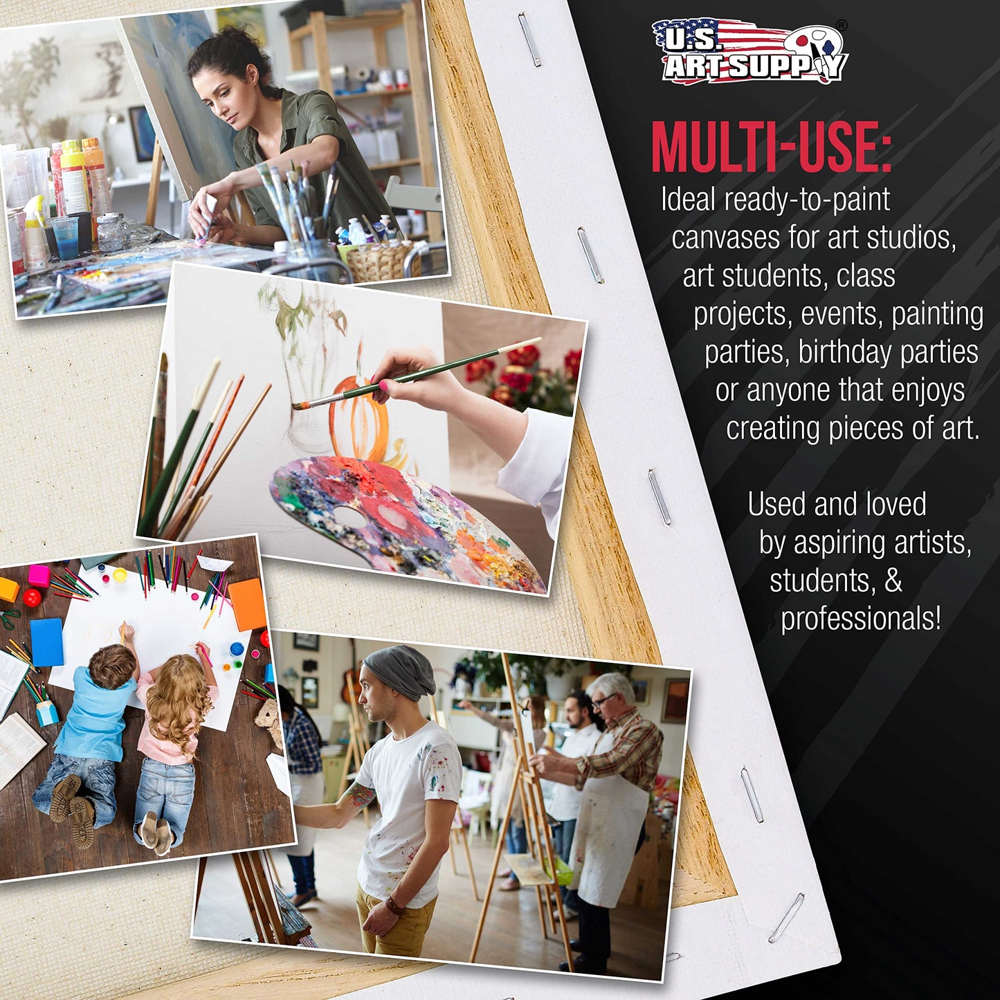 U.S. Art Supply X-Large Stretched Canvas for Painting 24x60 inch Gallery Depth 1-1/2" Thick, 2-Pack - 12oz Acrylic Gesso Triple Primed, Professional Artist Quality, 100% Cotton - Oil, Pouring Paint