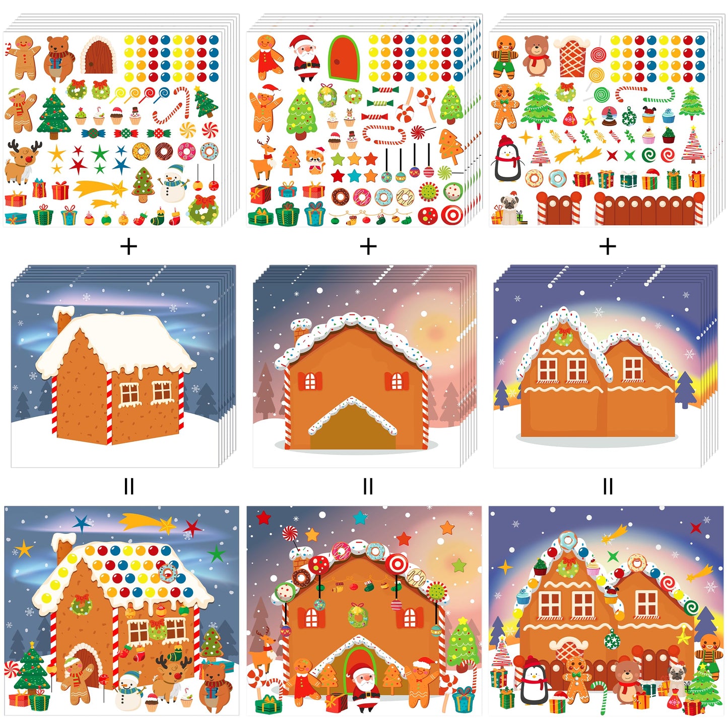 LINAYE 36PCS Make A Gingerbread House Stickers, Christmas Crafts Activities & Games, Party Favors for Kids 18 Finished Products