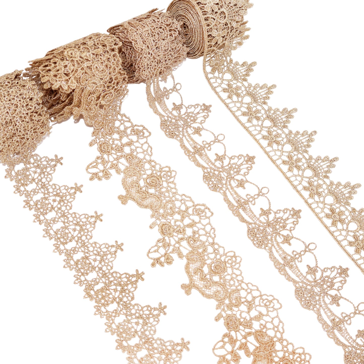 Gold Lace Trim 4 Style Each 2Yards Gold Lace Ribbon Metallic Crafts Lace Floral Embroidery Trim for Home Decoration Garments Accessories AIETSYEI