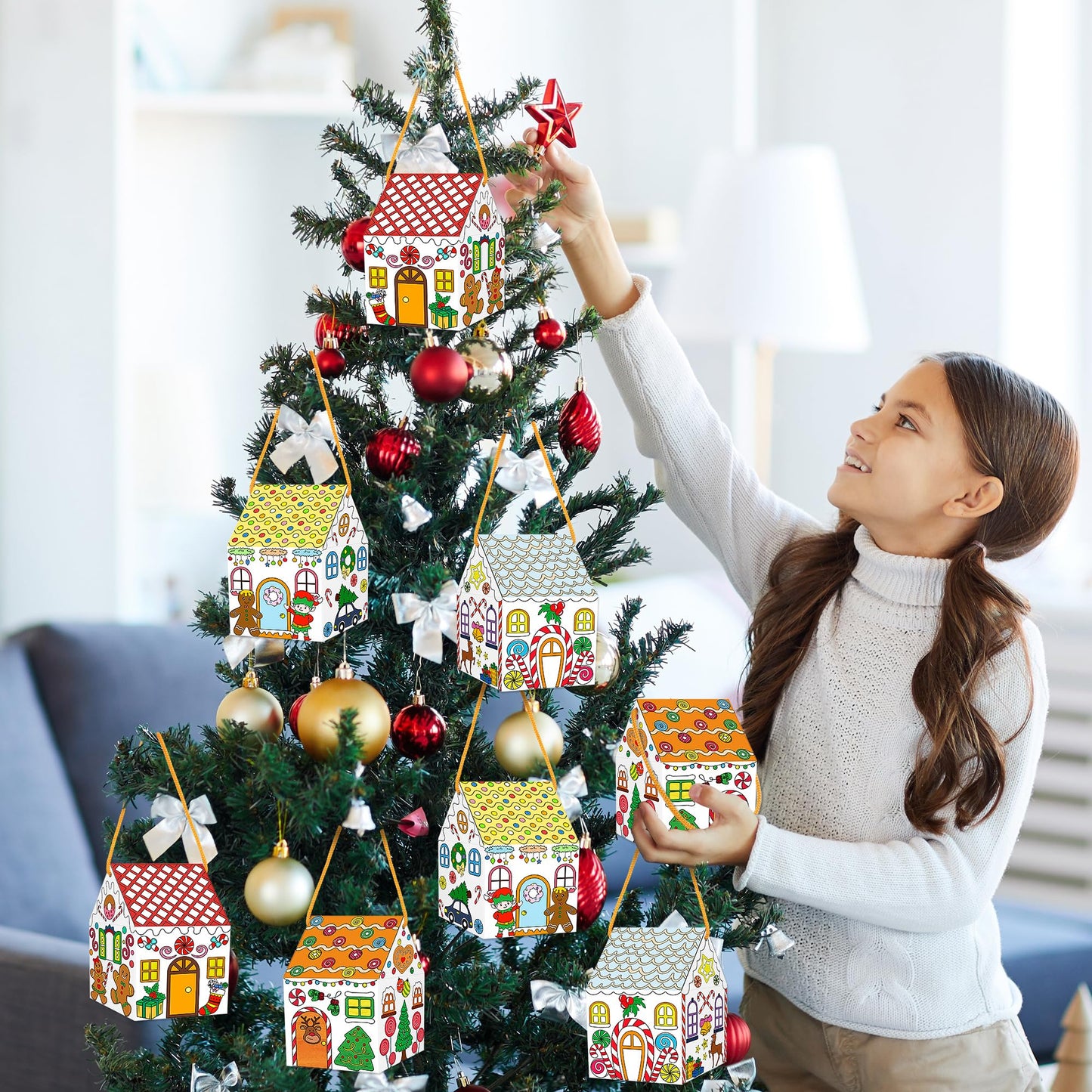 80UncleKimby 25Sets Christmas Gingerbread House Coloring Kit Cardboard Houses to Color with Twines Xmas DIY Painting Arts Crafts Classroom Activities Holiday Party Favors Bulk