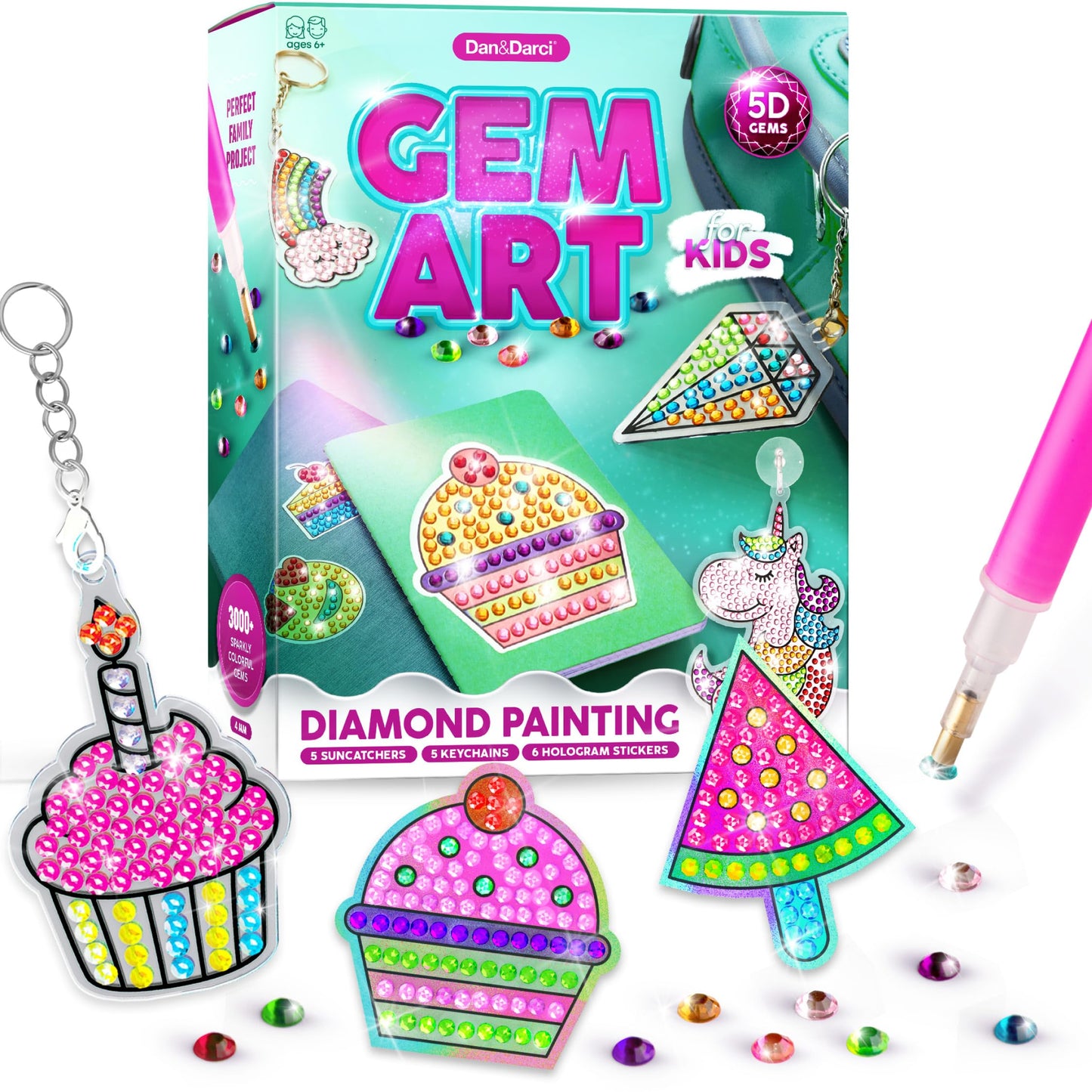 Dan&Darci Diamond Art Kit for Kids - Gem Painting - Arts & Crafts Kits for Ages 6-12 - Gifts for 6, 7, 8, 9, 10, 11, 12 Year Old Boy & Girl - Girls Birthday Toys Gift Ideas - Craft Activities