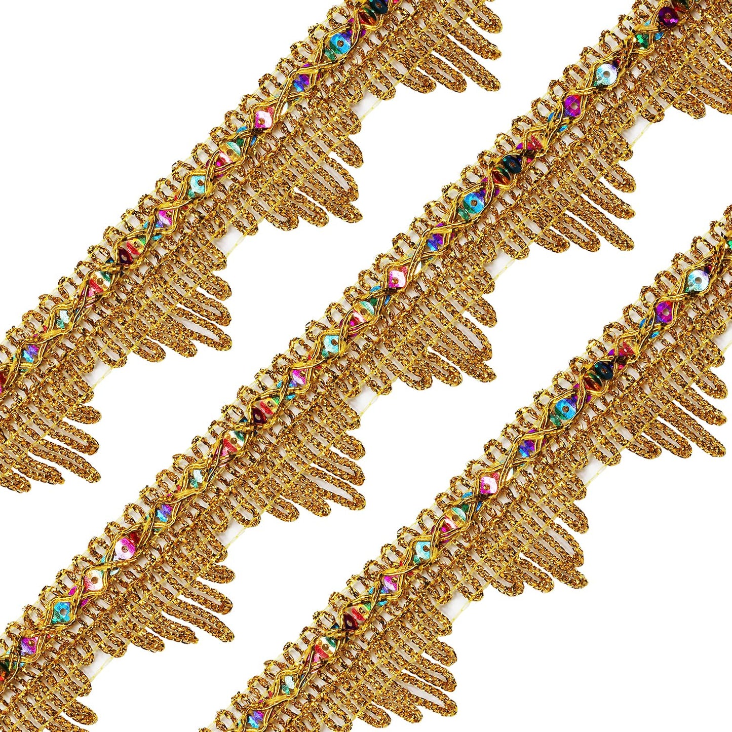 Length14 Yards，Width4cm/1.97Inch, Gold Sequin lace Trim Craft Ribbon Decorated Gimp Trim for Wedding Bridal, Performance Costumes or Jewelry, Crafts and Sewing （ Gold Sequin）