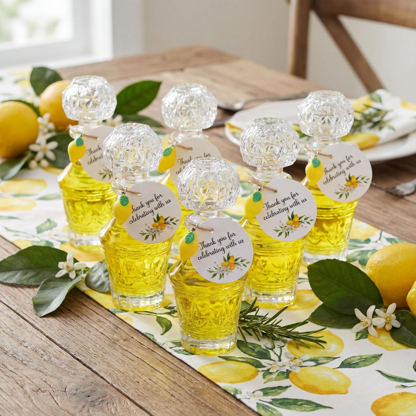 Chuangdi 16 Sets Mini Limoncello Glass Bottles Limoncello Bottles with Labels 1.7 oz Lemon Pendants Lemon Party Favors for Homemade Brewing Wedding Baby Shower Gifts(Retro)