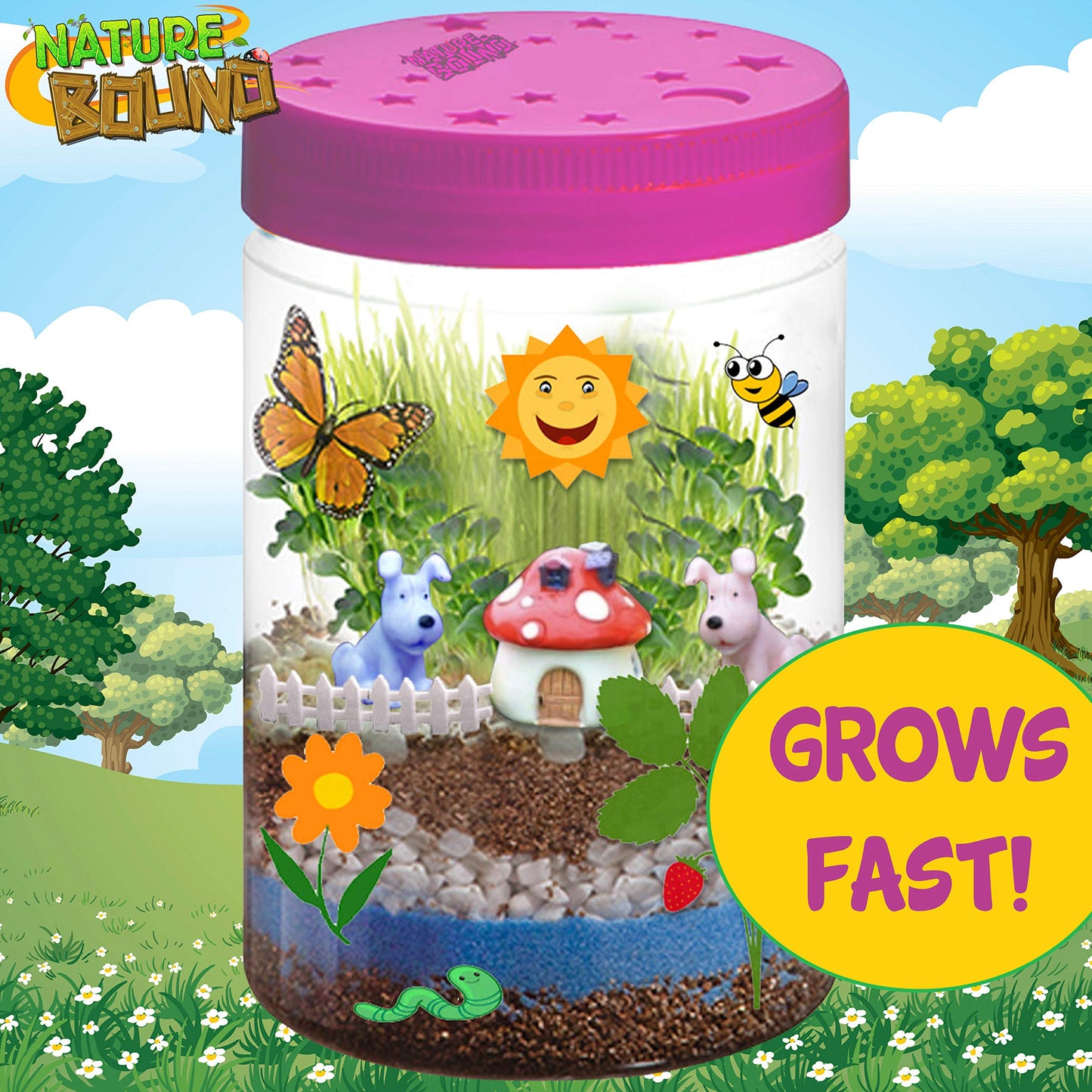 Nature Bound Light-Up Terrarium Kit with LED Light for Kids - Includes Puppy Animal Theme - STEM Science Kit for Boys & Girls - Plant Gardening Gifts for Children (Pink)