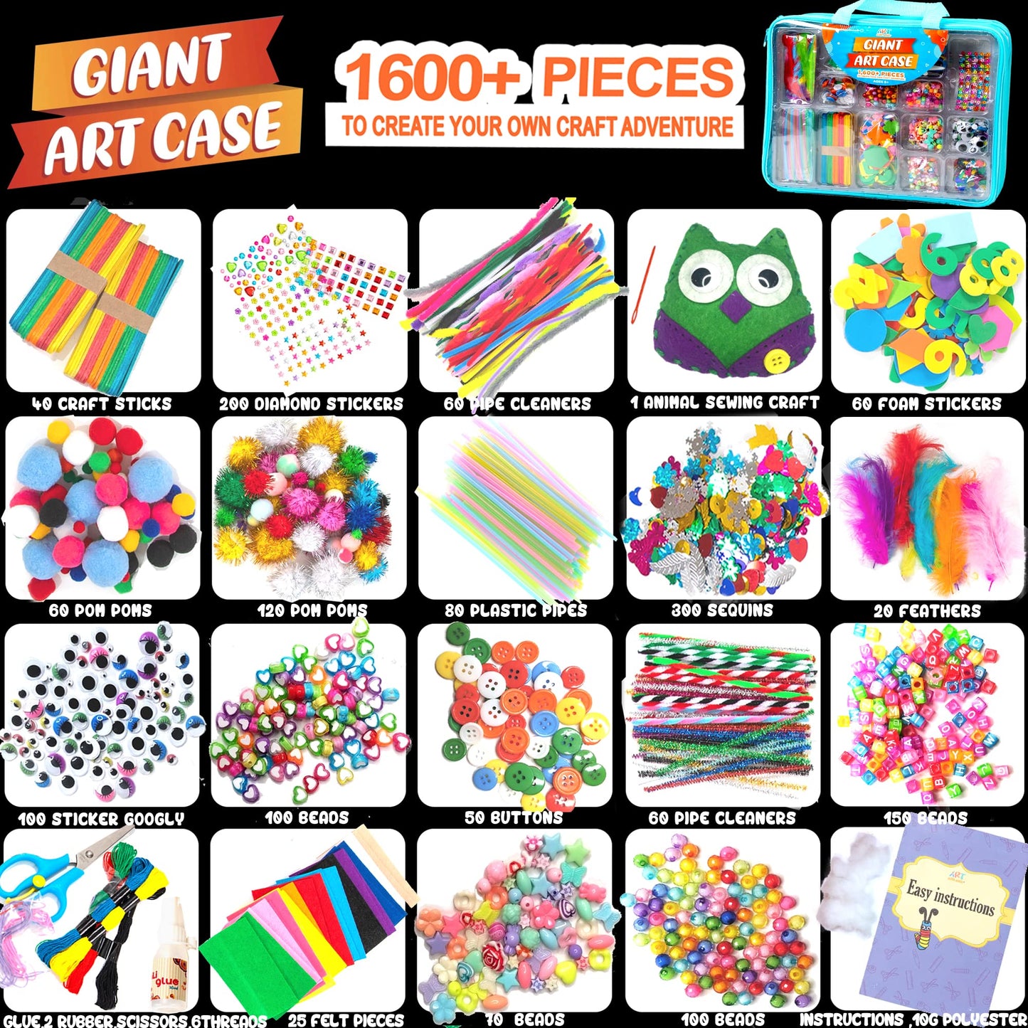 Arts and Crafts Supplies for Kid - 1600+Pcs Craft Kits for Kids - DIY School Craft Project for Kids Age 4 5 6 7 8-12 Christmas Gifts for Girls and Boys Crafts for Girls Ages 8-12 Arts Activities