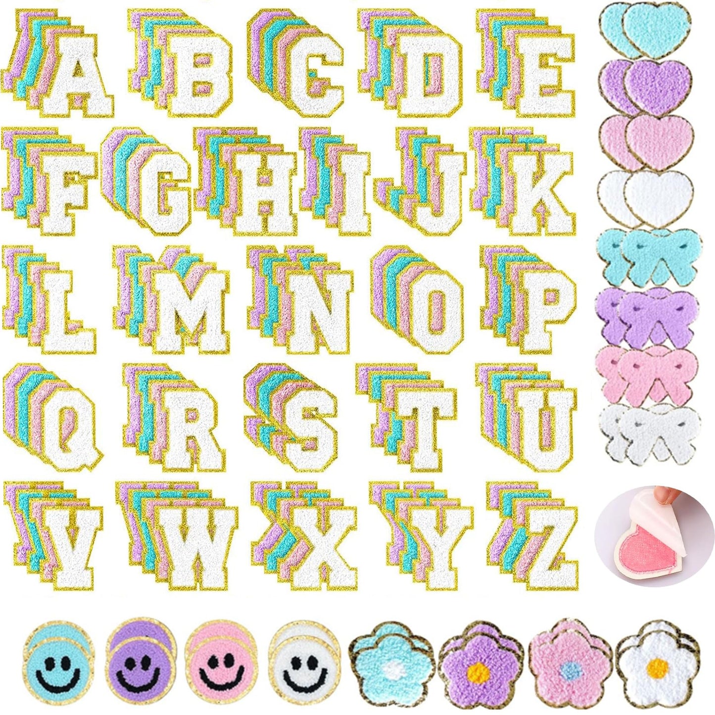 Goprety 136pcs Chenille Letter Patches Self Adhesive Stickers Chenille Patches Fluffy Stickers Back Pocket Accessories for Clothing Suitable for Various Parties and Ceremonies