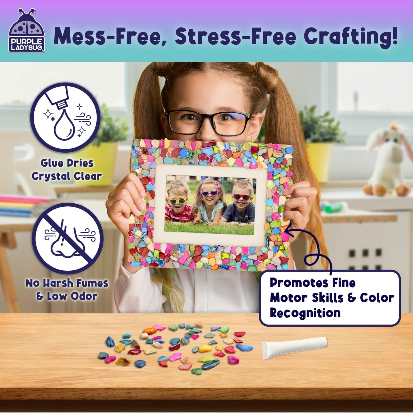 PURPLE LADYBUG DIY Mosaic Photo Frame Crafts for Girls 8-12 6-8 - Great Gift for Teens Tweens, Fun Craft Kit for Kids & Girl Birthday Gifts for 7 8 9 10 11 12 Years Old