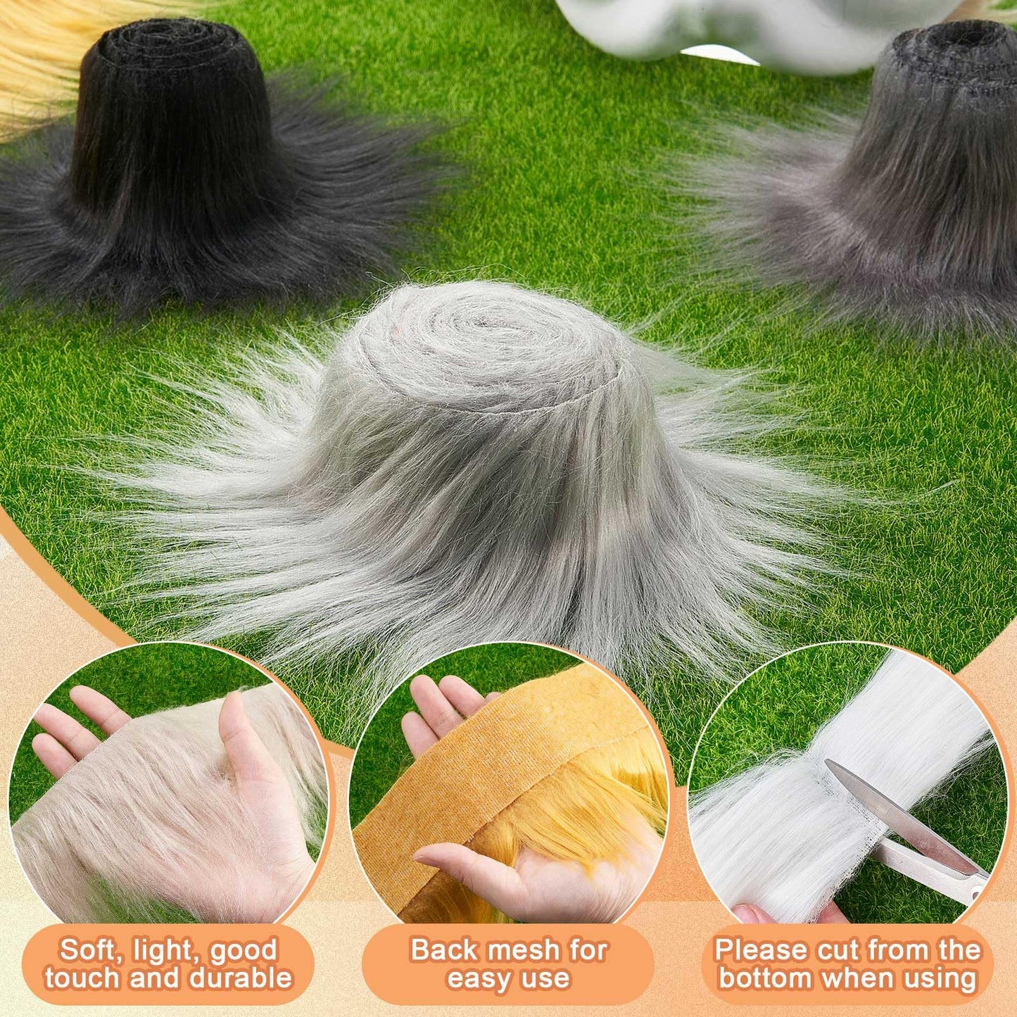 Seenelling 6 Pcs 1.97" x 39.37" Faux Fur Strips for Therian Mask Fluffy Fuzzy Fabric Craft Fur for Furry Therian Gear DIY Material, No Mask (Vibrant Color)