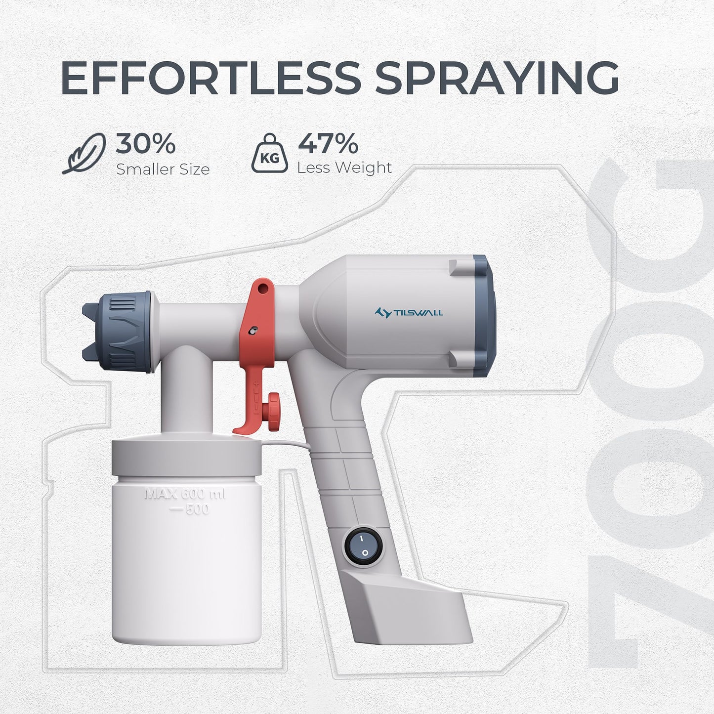 Tilswall Paint Sprayer,Upgraded Ultra-Light Electric Paint Spray Gun with 2 Nozzles & 3 Patterns Easy to Clean for Fences, Sheds, Walls, Ceilings, Furniture, Cabinets, Garden & DIY, White