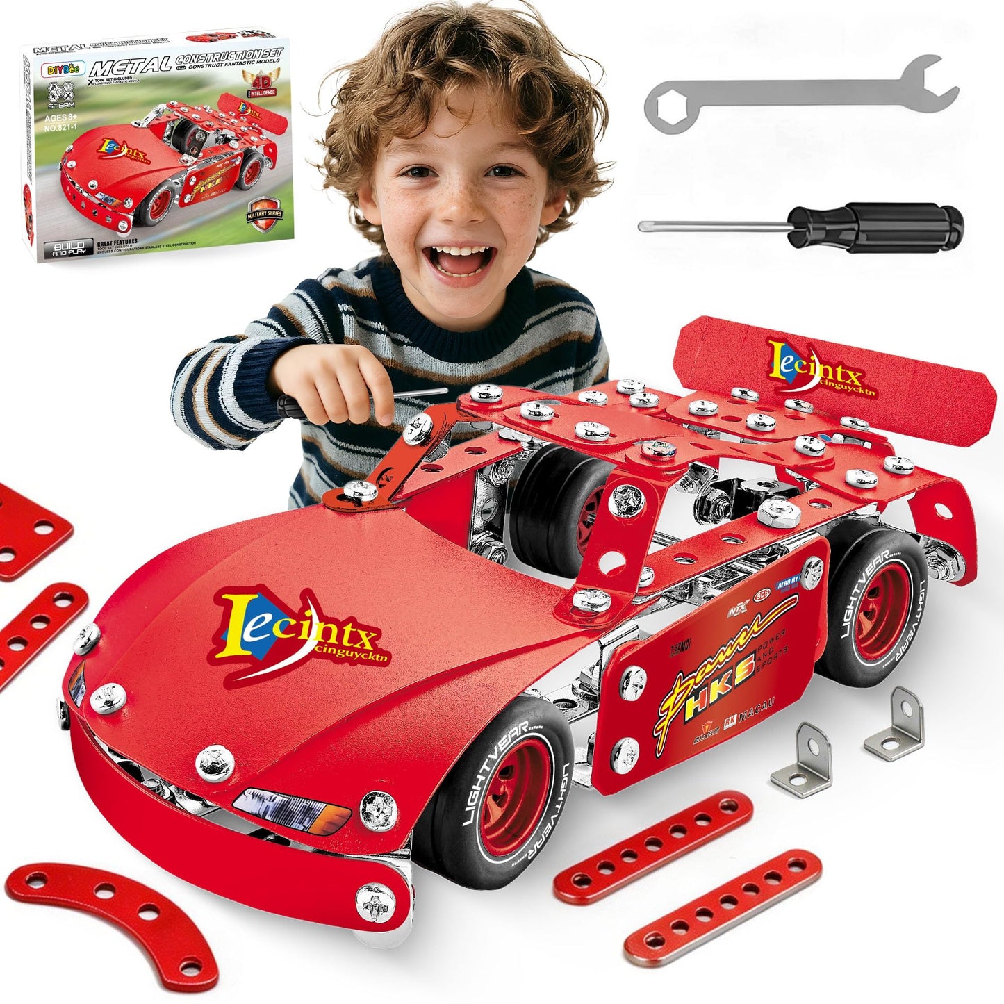 DIYBee Metal Model Car Kit, 192 Pcs Racing Car Building Kit for Boys 8-12, Build Your Own Car Kit, STEM Toys for Ages 8-13 14 15 16, Metal Construction Erector Set for Kids Teens Adults