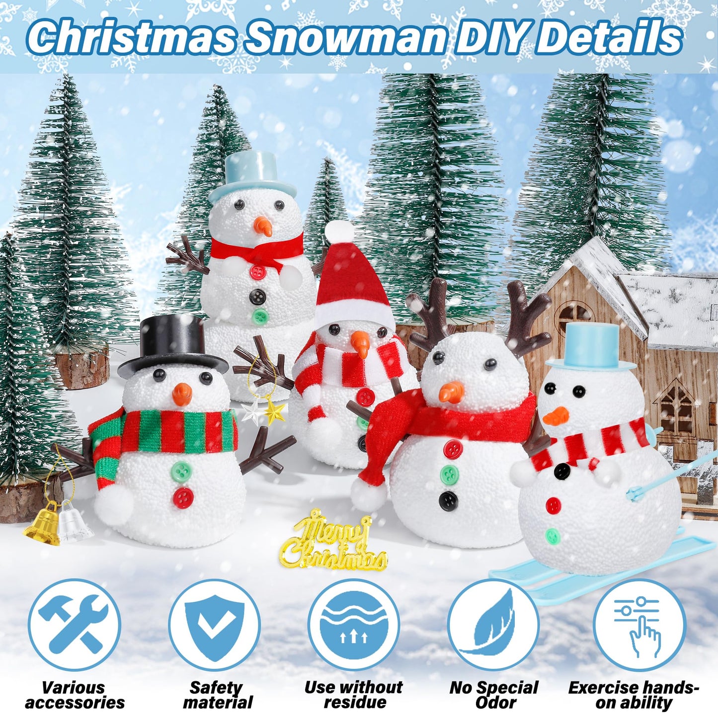 EOBOH 24 Pack Build a Snowman Kit, Christmas DIY Snowman Crafts for Kids Bulk, Snowman Kit Winter Decorations Indoor, Creative Kids Air Dry Clay Modeling Crafts Kit for Christmas Gifts Favor Supplies