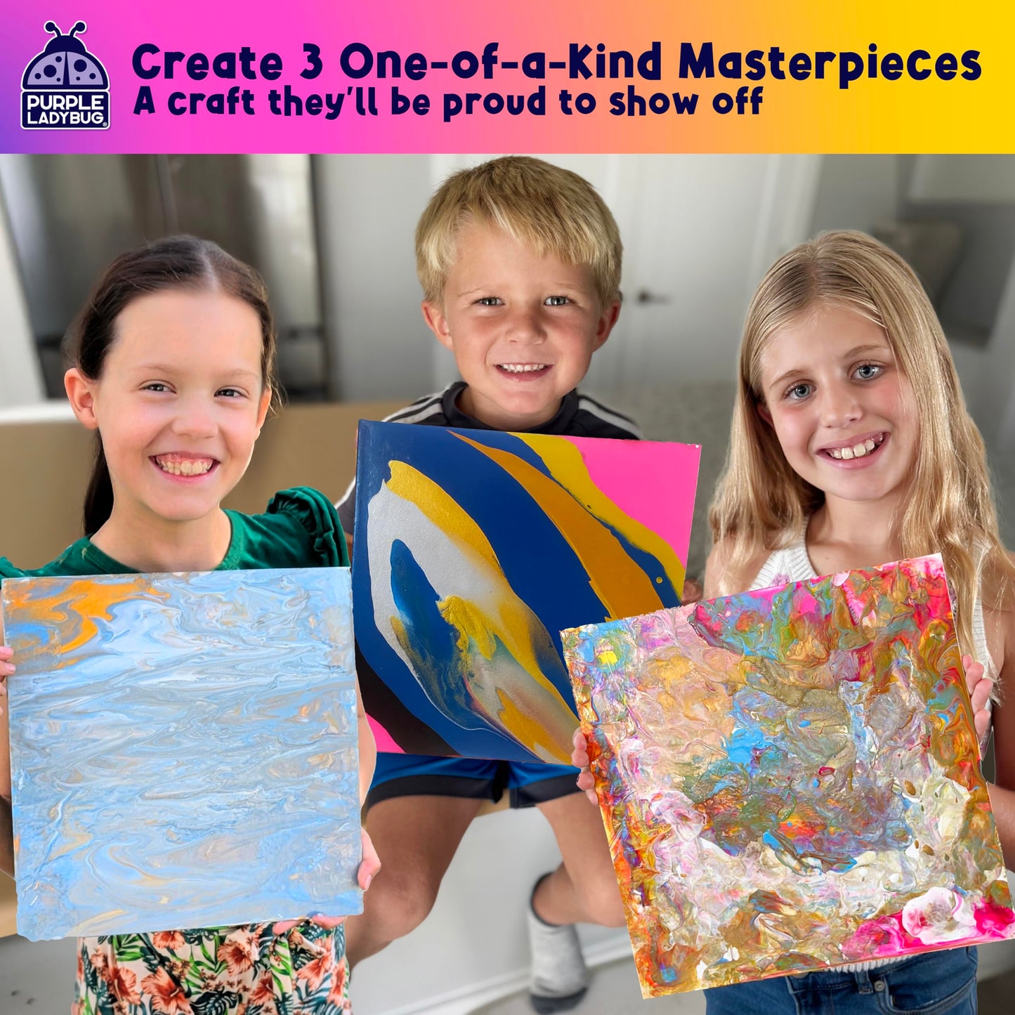 PURPLE LADYBUG Low-Mess Paint Pouring Art with Gloves & Table Cover - Washable & Non-Toxic Kids Painting Kit, Art and Crafts for Kids Ages 8-12, Birthday Gifts for 6+ Years Old, Crafts for Girls 8-12