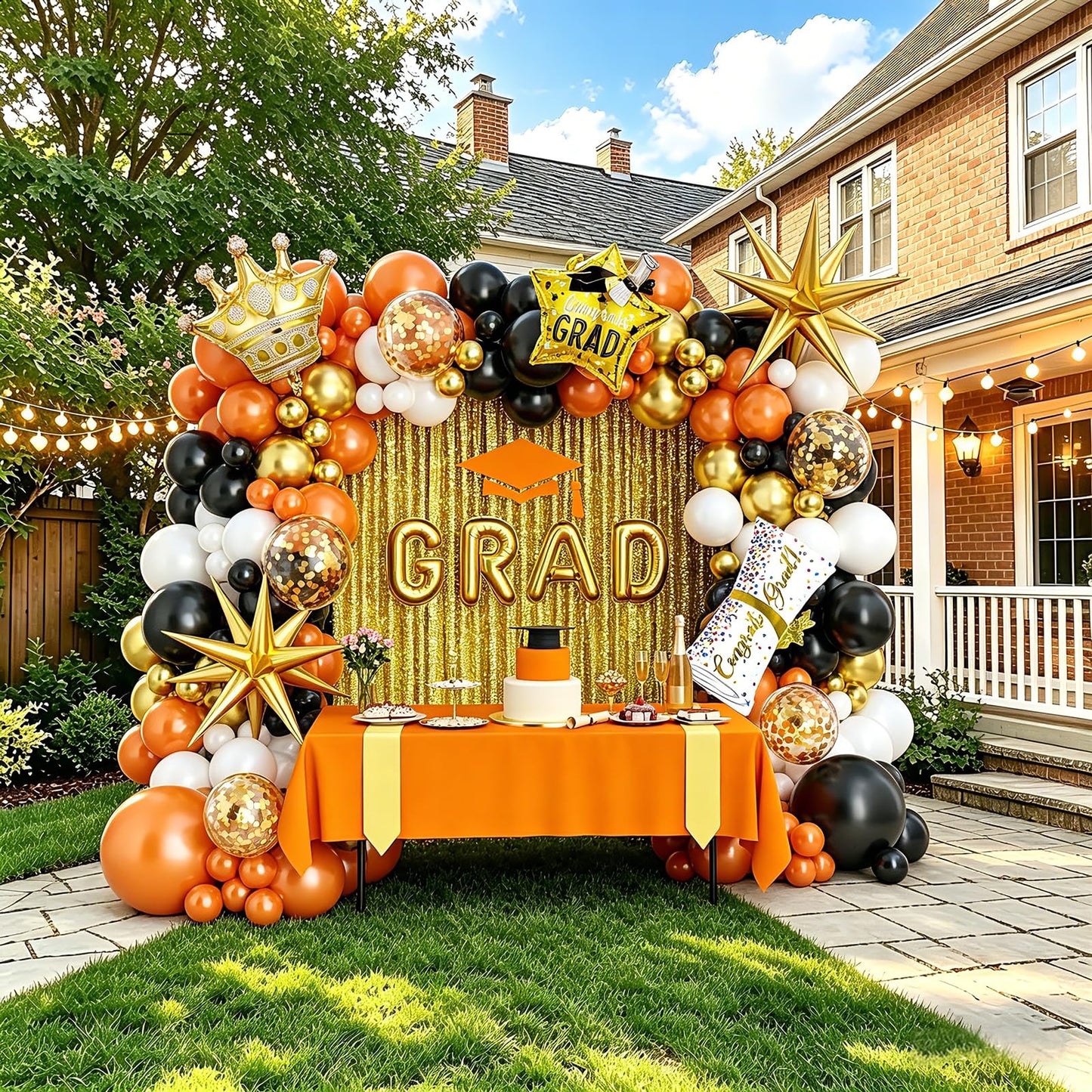 Graduation Balloon Arch Garland Kit Orange Black White Gold Graduation Decorations 2026 for College High School Class of 2026 Grad Party Prom Decor