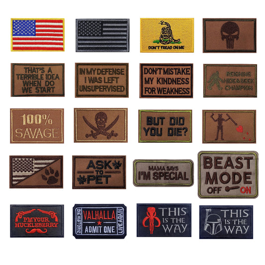 YLY Tactical Morale Embroidered Patch - 20pcs Military Funny Slogan Hook and Loop Patches for Cap,Bag,Backpack,Vest,Hat,Helmet,Dog Harness,Gear,Uniforms