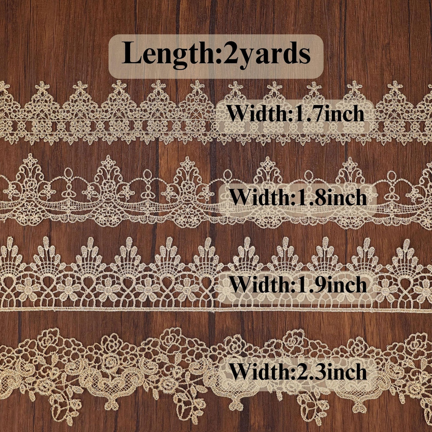 Gold Lace Trim 4 Style Each 2Yards Gold Lace Ribbon Metallic Crafts Lace Floral Embroidery Trim for Home Decoration Garments Accessories AIETSYEI